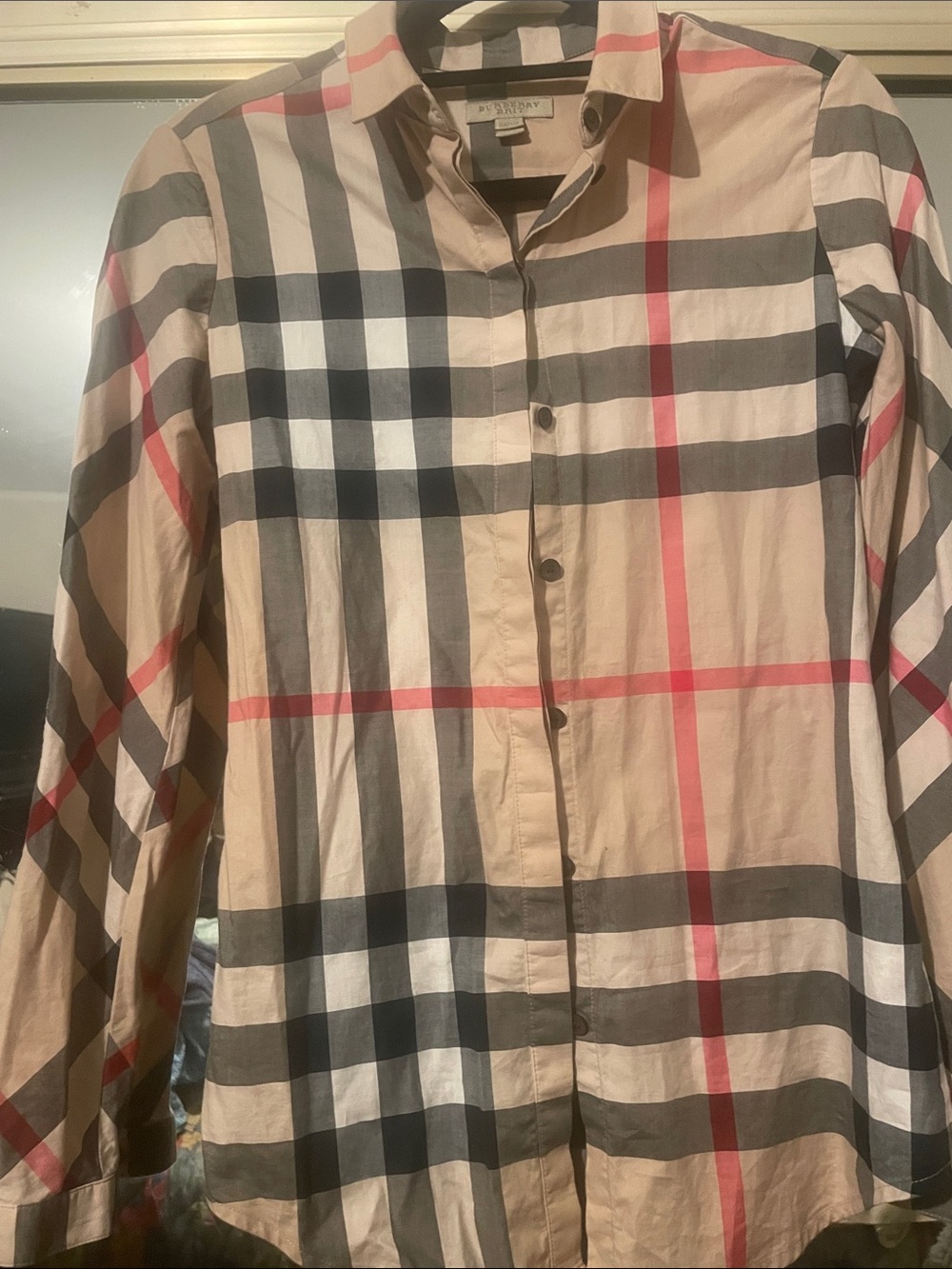 Burberry Brit Pink Shirt with Black and Beige Stripe Detail